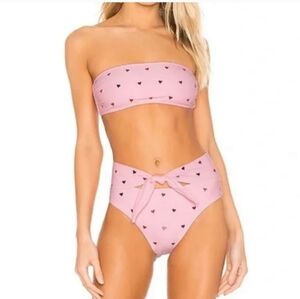 Beach Riot Island Heart Bandeau Bikini In Pink Small Top, Medium Bottom